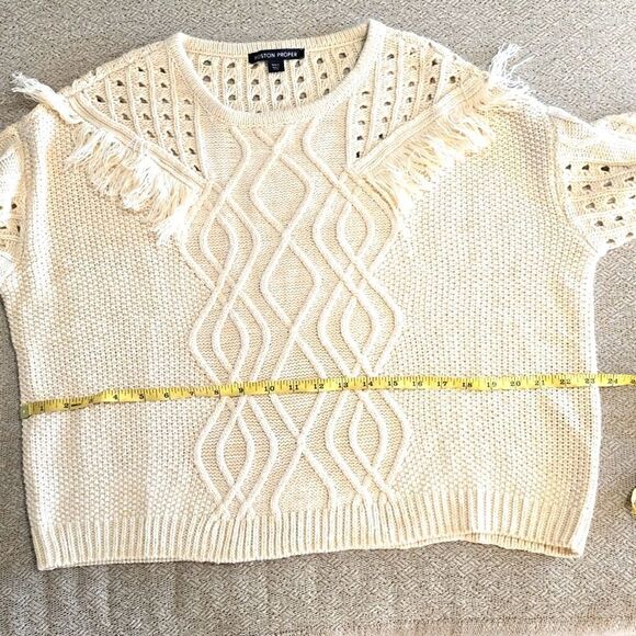 Boston Proper Oatmeal Cream Cable Knit Fringe Sweater - Size Large - Picture 7 of 14
